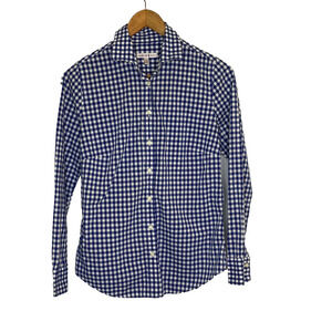 Women's Small Peter Millar Blue Gingham Plaid Cotton Button Down Shirt